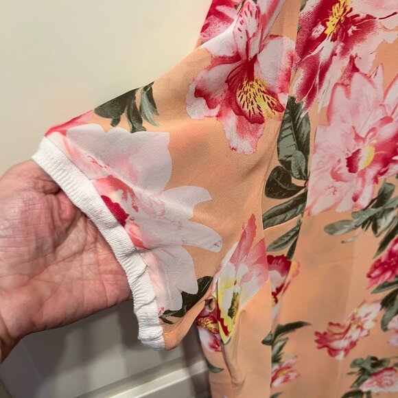 WOMAN WITHIN 2-Pc “Orange Cream” Sheer Floral Short Sleeve Tunic & Tank (Size1X) - Picture 4 of 11